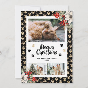 Black Gold Botanical Photo Meowy Christmas Card