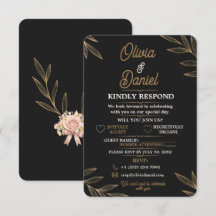 Black Gold Botanical RSVP Card Editable