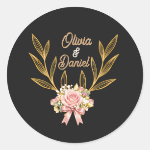 Black Gold Botanical Wedding Envelope Sticker