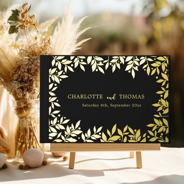 Black gold botanical wedding  guest book (Creator Uploaded)