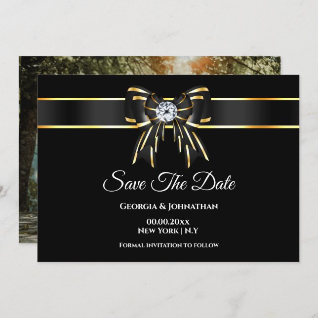 Black gold bow diamond DIY photo  Save The Date (Front/Back)