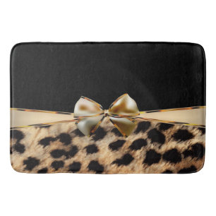 Black & Gold Bow Leopard Cheetah Animal Print Bath Mat