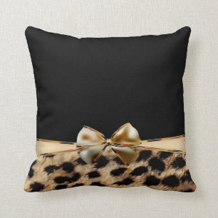 Black & Gold Bow Leopard Cheetah Animal Print Cushion