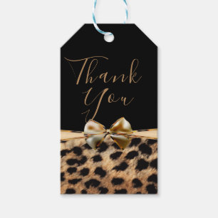 Black Gold Bow Leopard Cheetah Animal Print Favour Gift Tags