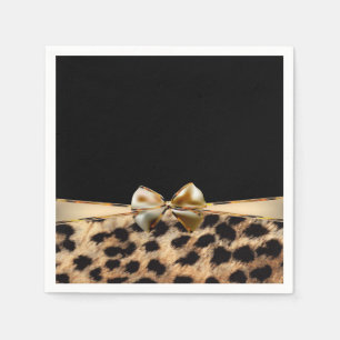 Black & Gold Bow Leopard Cheetah Animal Print Napkin