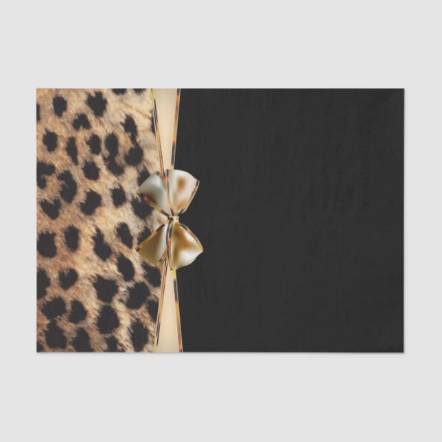Black & Gold Bow Leopard Cheetah Animal Print Tissue Paper (Front)
