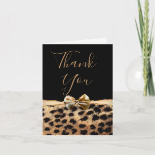 Black Gold Bow Leopard Cheetah Print Thank You