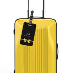 Black gold bow monogram initials elegant luggage tag<br><div class="desc">A black background. Decorated with a faux gold looking bow. Personalise and add your monogram letters and full name on the front. Your contact information on the back.</div>