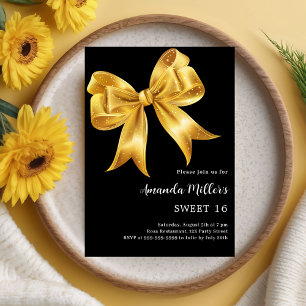 Black gold bow Sweet 16 Invitation