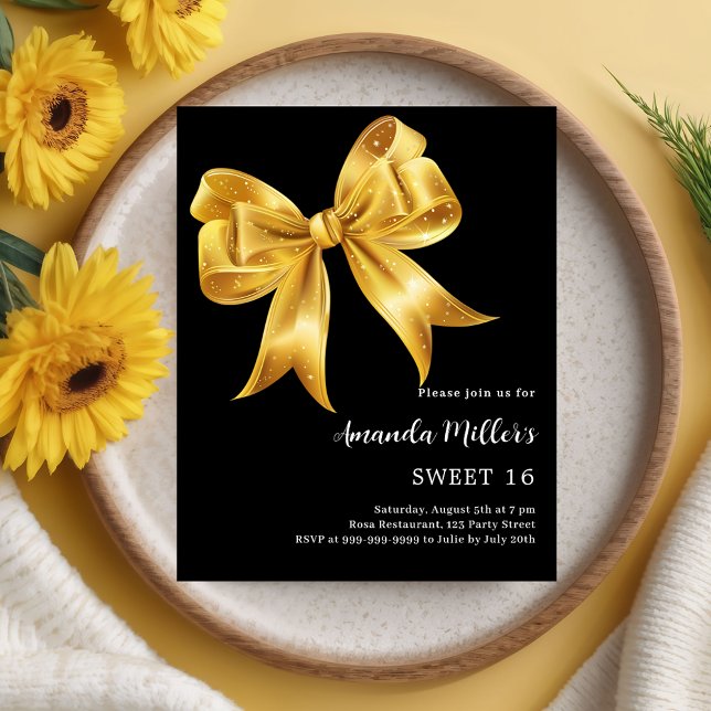 Black gold bow Sweet 16 invitation (Creator Uploaded)