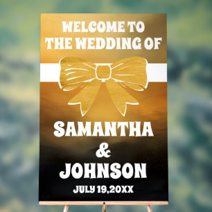 Black Gold Bow Wedding Welcome Acrylic Sign