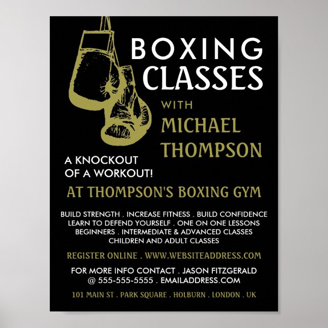 Black & Gold Boxing Gloves, Boxing Class Advert Poster (Front)