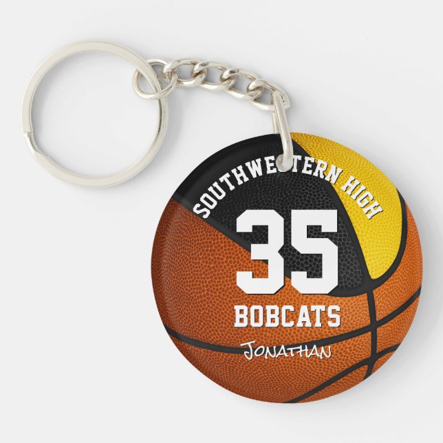 black gold boys girls sports team name basketball  key ring (Front)