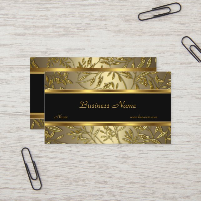 Black Gold Bronze Floral Elegant Business Card (Front/Back In Situ)