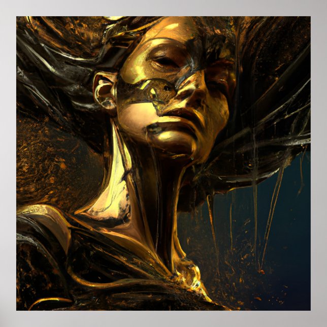 Black gold bronze women statue fantasy poster (Front)