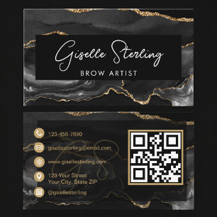 Black Gold Brow Artist QR Code  Business Card