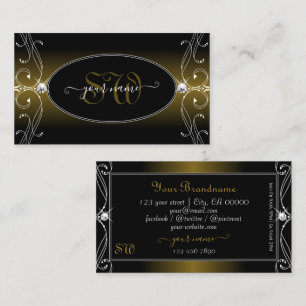 Black Gold Brown Ornate Sparkle Diamonds Initials Business Card