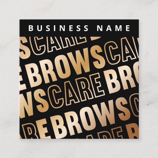 Black Gold Brows Aftercare PMU Brow Instructions Square Business Card (Front)