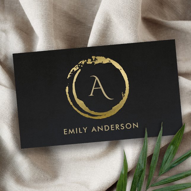 BLACK GOLD BRUSH STROKE STAIN CIRCLE LOGO MONOGRAM BUSINESS CARD (Creator Uploaded)