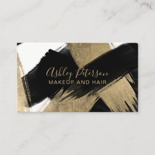 Black gold brushstrokes hair makeup typography business card