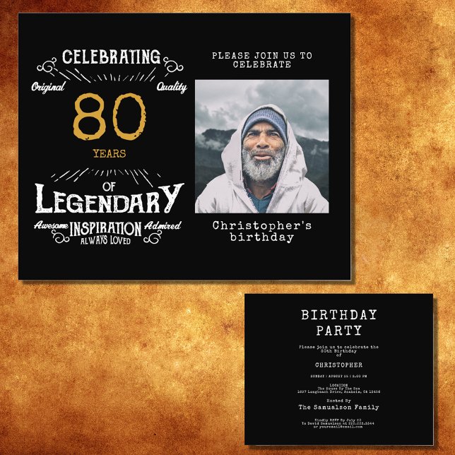 Black Gold Budget 80th Birthday Invitation Flyer (Celebrate the golden age of your loved one's life with this budget-friendly 80th birthday invitation)