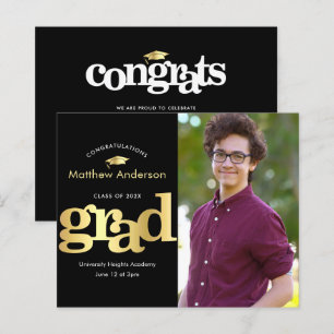 Black gold budget photo bold graduation invitation
