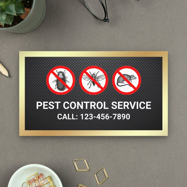 Black Gold Bugs Removal Pest Control Service Business Card (Creator Uploaded)