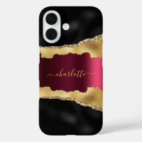 Black gold burgundy agate marble name script