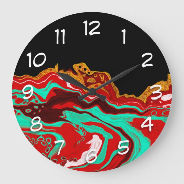 Black, Gold, Burgundy, Marble Art     Large Clock (Front)