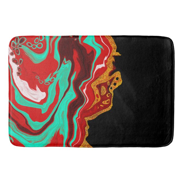 Black, Gold, Burgundy, Marble Art n Bath Mat (Front)