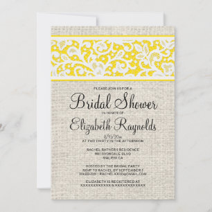 Black Gold Burlap Linen Bridal Shower Invitations