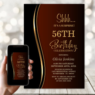 Black Gold Burnt Orange Surprise Birthday Party Invitation
