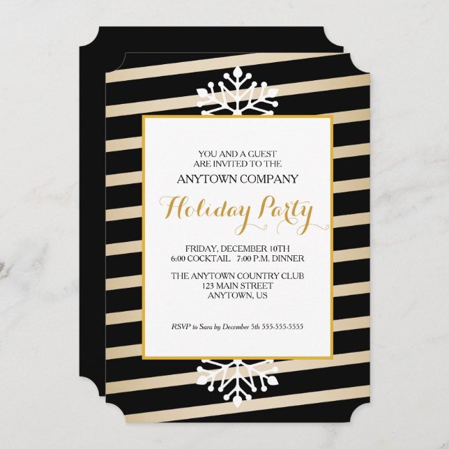 Black & Gold Business Christmas Party Invitation (Front/Back)