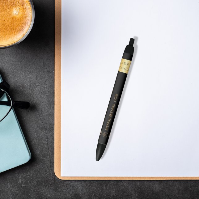 Black gold business logo name phone mail website black ink pen (Creator Uploaded)