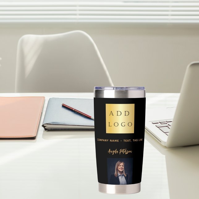 Black gold business logo name signature photo insulated tumbler (Creator Uploaded)