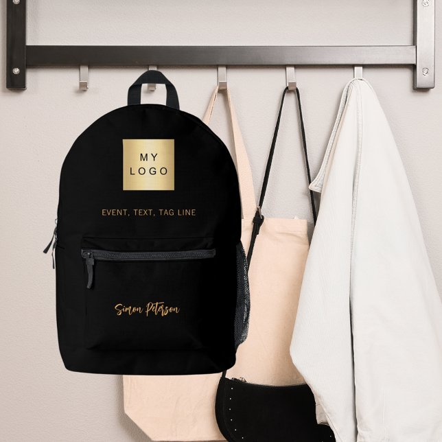 Black gold business logo name signature printed backpack (Creator Uploaded)