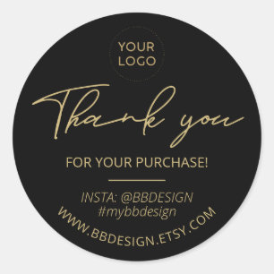 Black & Gold Business Logo Package Thank you Classic Round Sticker
