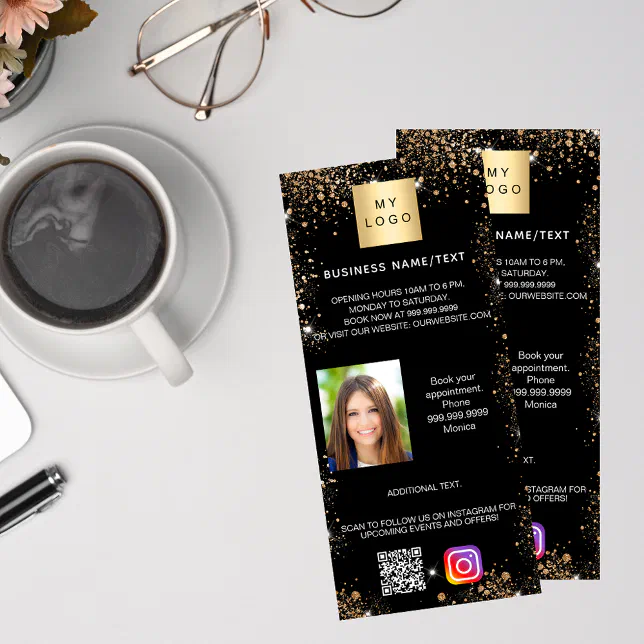 Instagram Rack Black gold business logo photo qr code instagram rack card | Zazzle