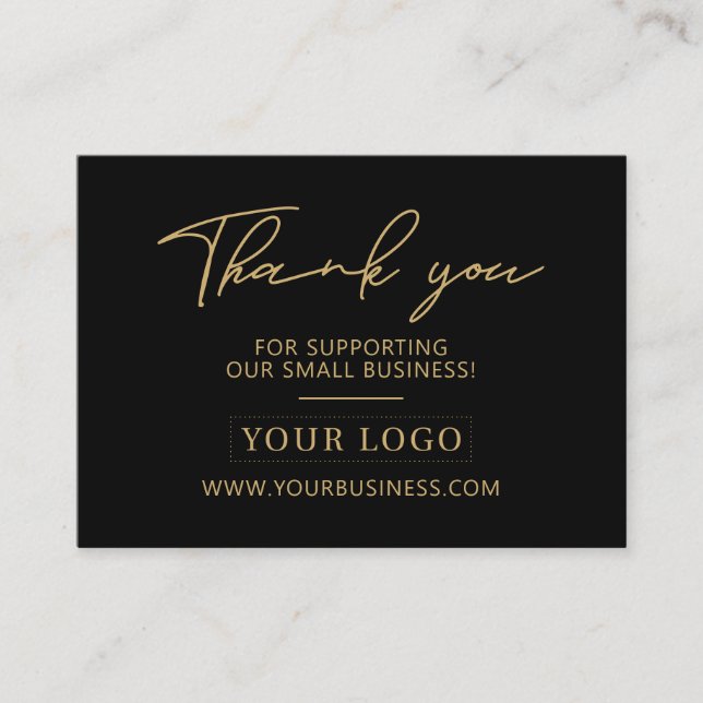 Black & Gold Business Logo Thank you Product Care Business Card (Front)