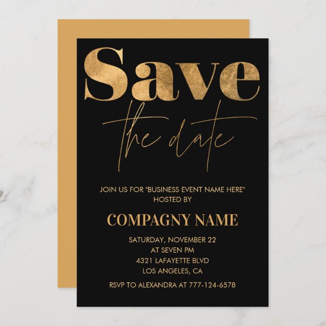 Black Gold Business party invite Save the date (Front/Back)
