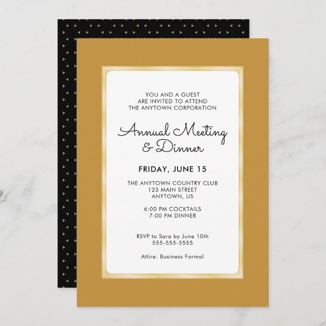 Black & Gold Business Professional Annual Dinner Invitation (Front/Back)