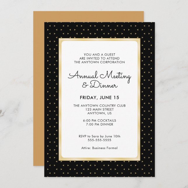 Black & Gold Business Professional Annual Dinner Invitation (Front/Back)