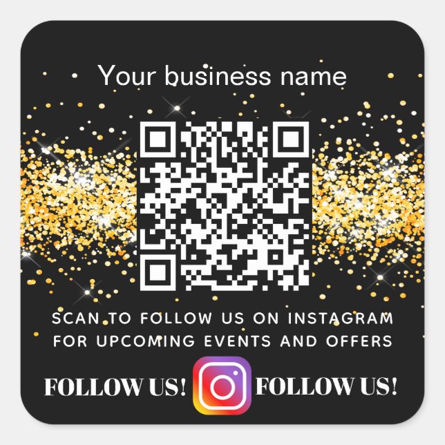 Black gold business QR code Instagram Square Sticker (Front)