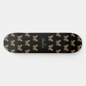 Black gold butterflies pattern name script skateboard (Horz)
