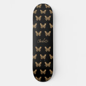 Black gold butterflies pattern name script skateboard (Front)