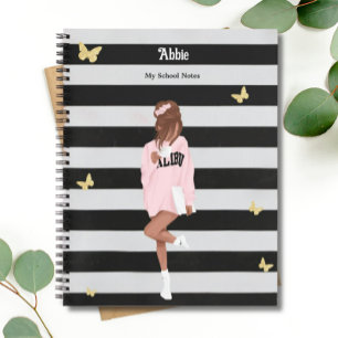 Black Gold Butterfly Cute Girl Modern Pink School Notebook