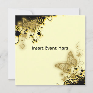 Black gold butterfly elegant floral invitation