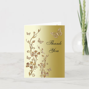 Black , Gold Butterfly Floral Thank You Note Card
