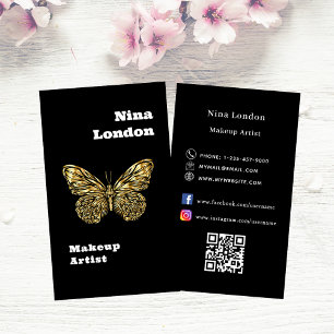 Black gold butterfly Qr social media logo Business Card