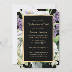 Black Gold Calla Lilies Photo Celebration of Life Invitation